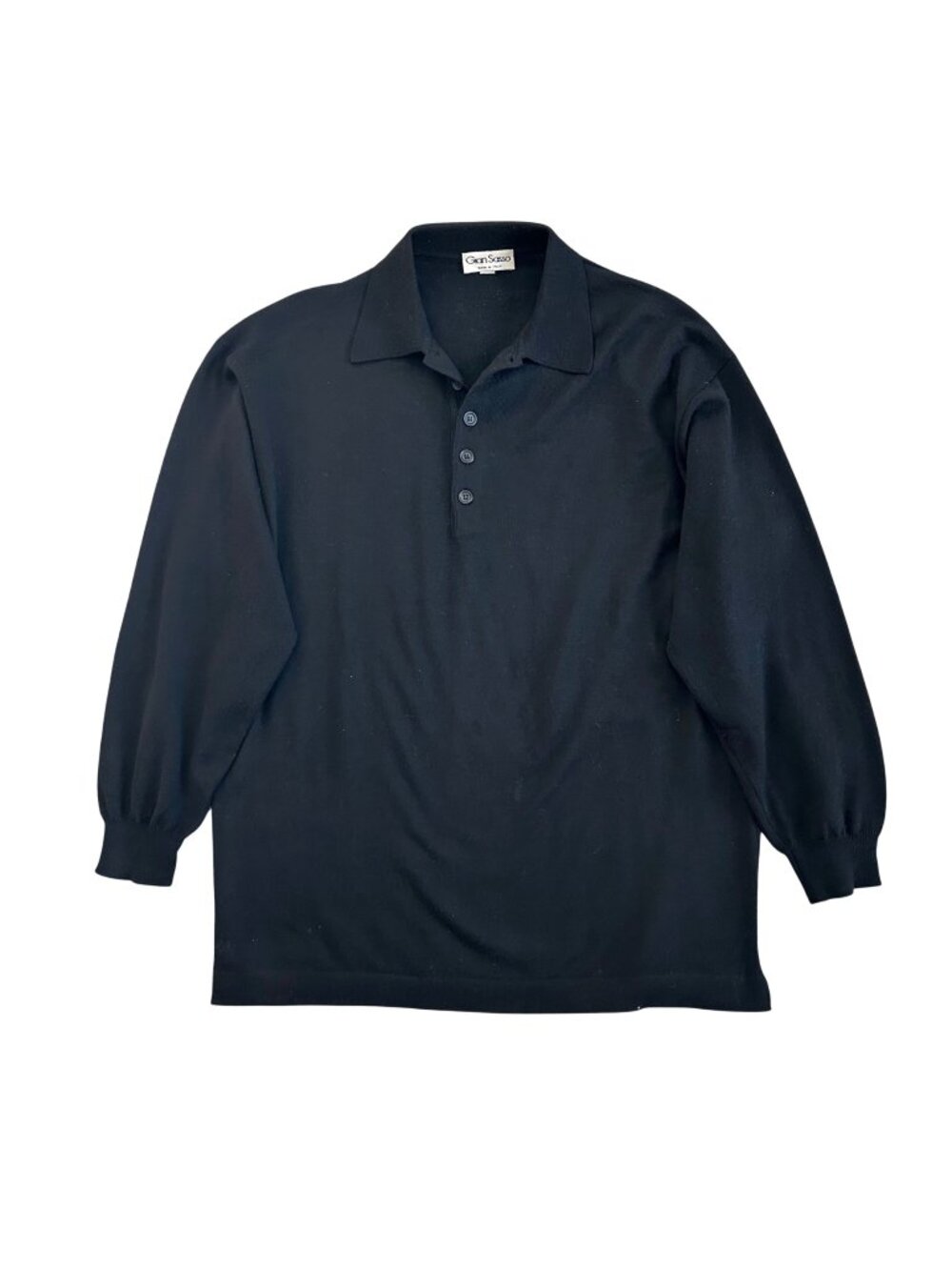 Gran Sasso Sz VI (6)  Black 100% Virgin Wool Long Sleeve Polo Shirt